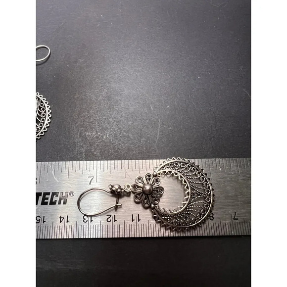 Turkish sterling filigree disc dangle drop hook earrings 9.58 grams. - Picture 5 of 11